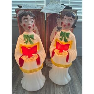 Vintage 60's Empire Choir Boy & Girl Blow Mold Christmas Carolers Set w/ Boxes